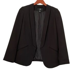 H&M Women’s Blazer Sz 6 Black Tuxedo Open Front Office Siren Corpcore Academia